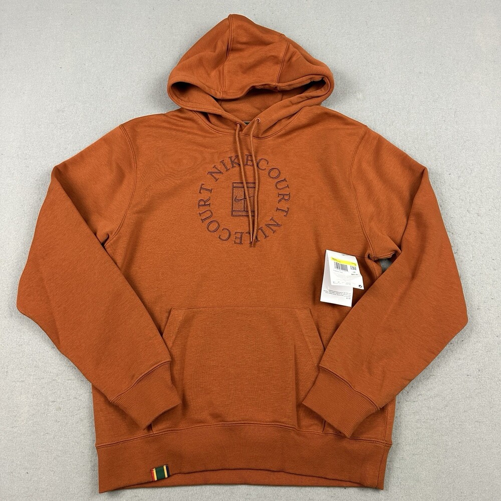 Nike Hoodie Men Small Rust Orange Court Heritage French Terry Tennis Pullover